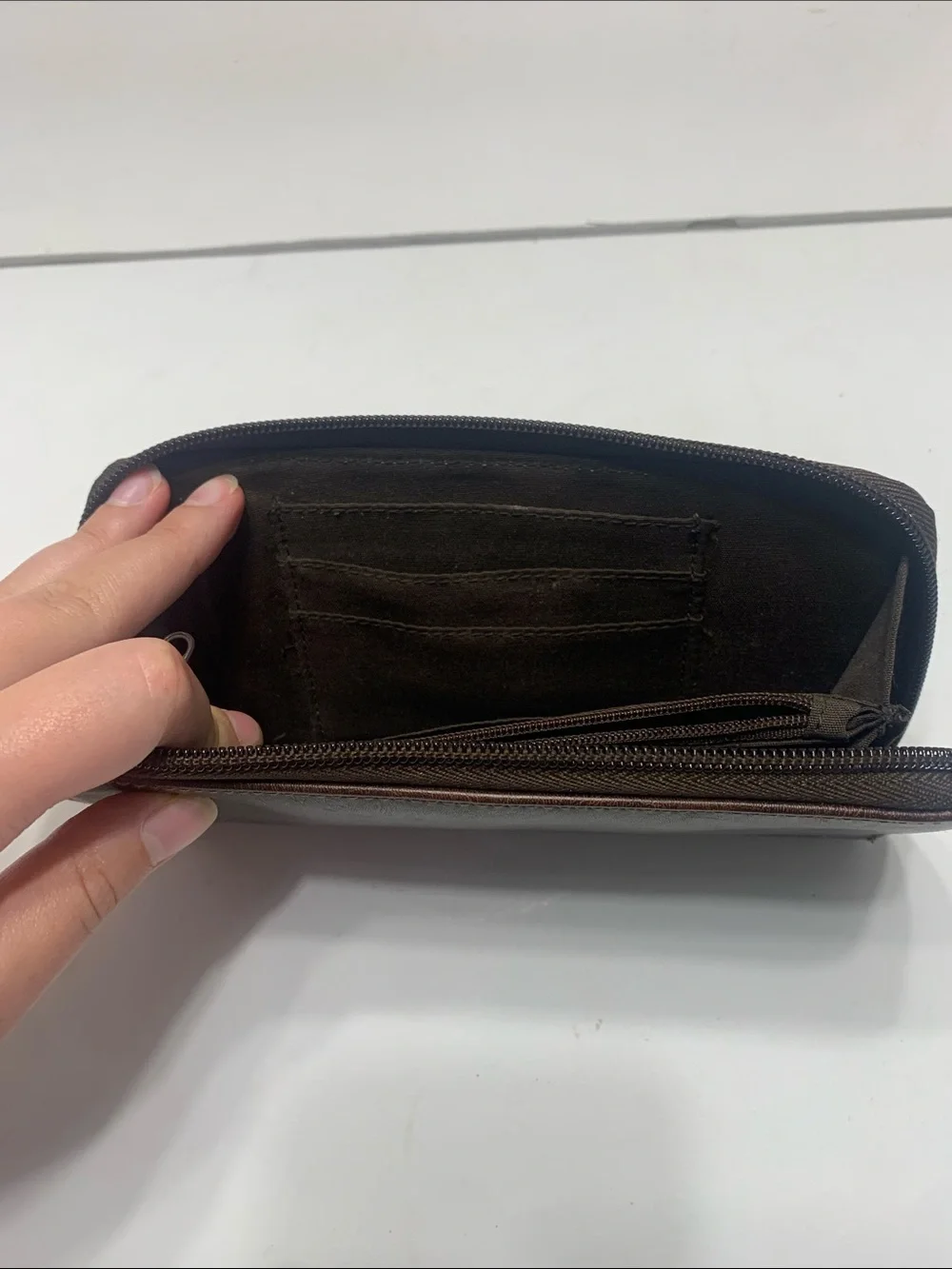 Mens Zip-Around Leather Wallet in Dark Brown